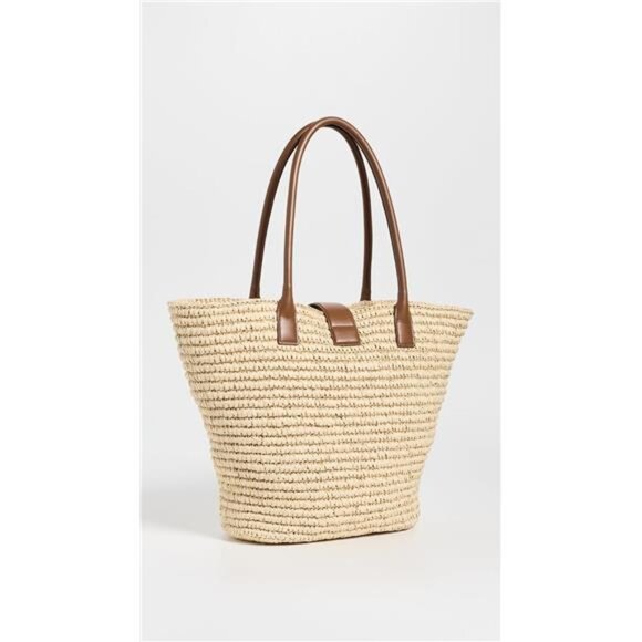 ANINE BING Lou Tote Monogram Natural With Cognac New NWT Quiet Luxury Off Duty - Picture 3 of 6